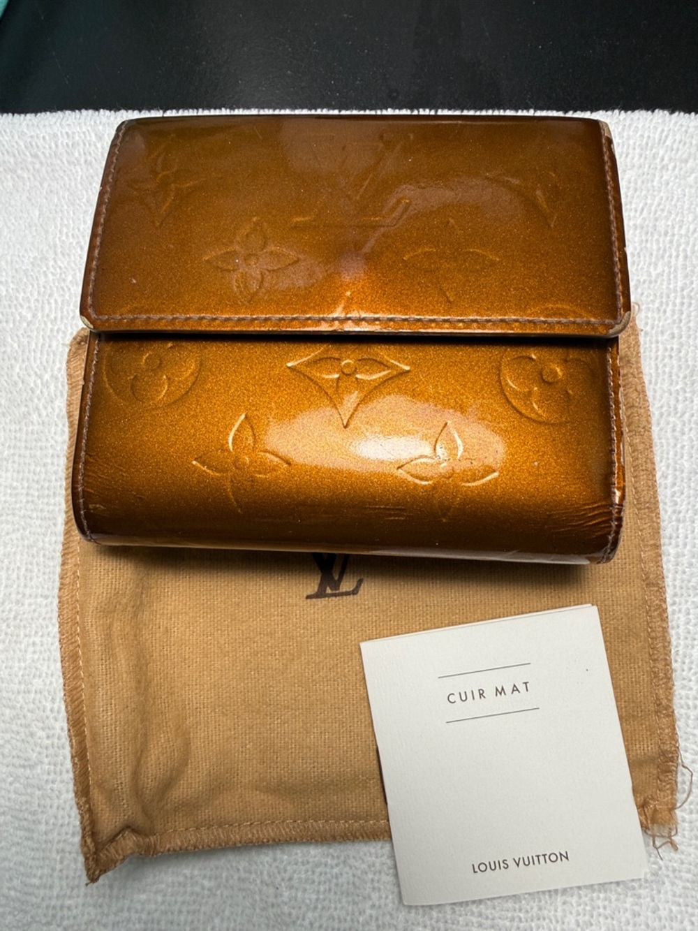 Louis Vuitton Vernis Wallet Brown Patent Leather Monogram Made in France